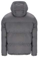 Displays the Gunmetal 'FILA' branded Desmond Hooded Puffer