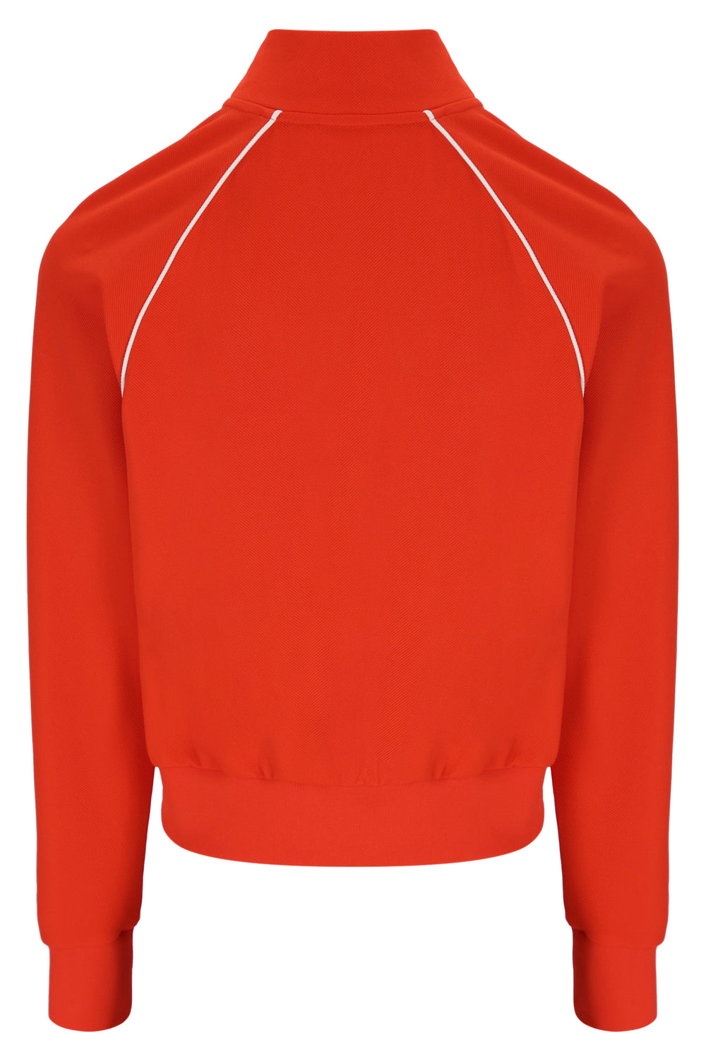 Bright Orange jacket with white piping on a white background