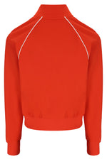 Bright Orange jacket with white piping on a white background