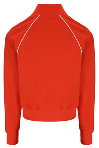 Bright Orange jacket with white piping on a white background
