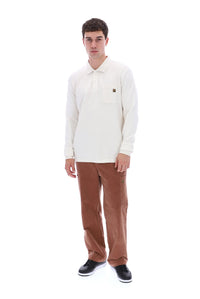 White Down Dino Long Sleeve Polo