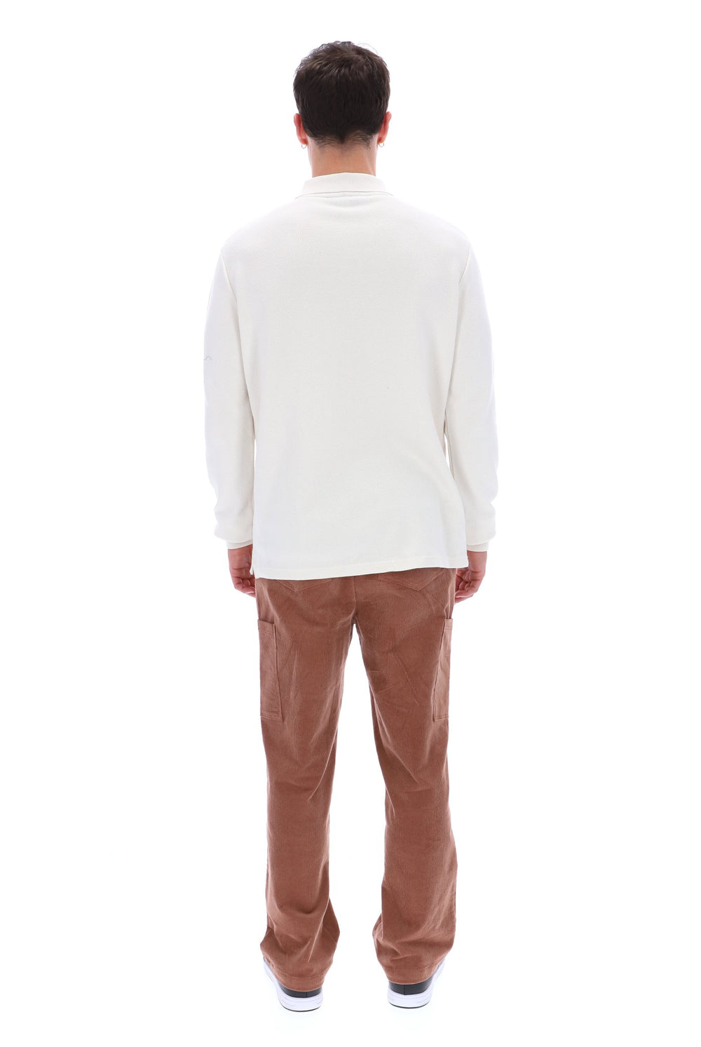 White Down Dino Long Sleeve Polo
