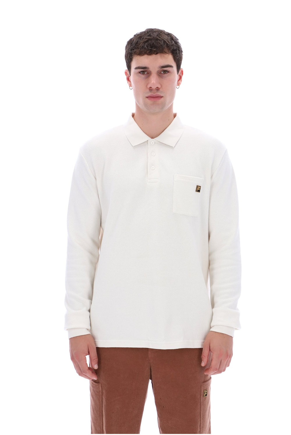 White Down Dino Long Sleeve Polo