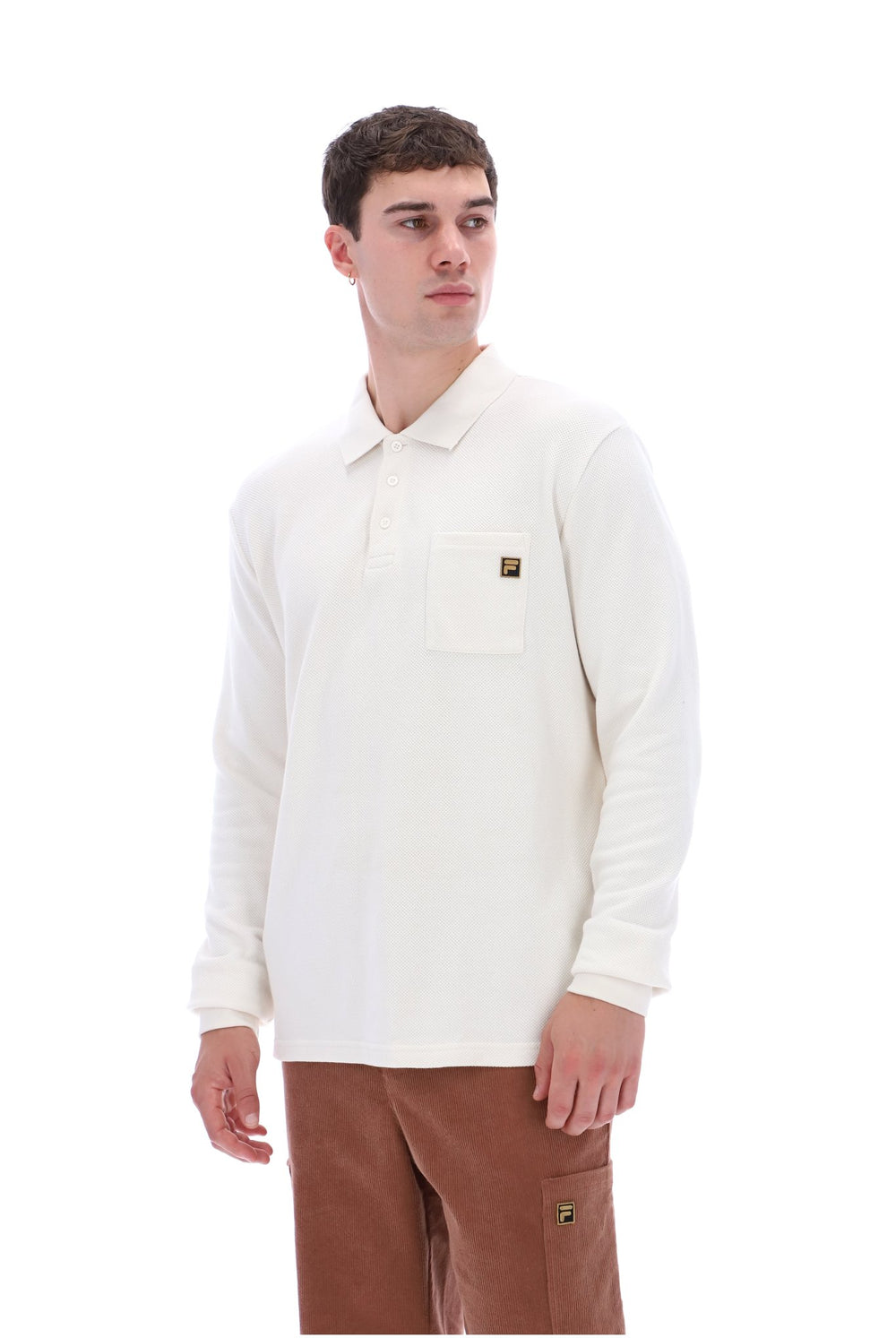 White Down Dino Long Sleeve Polo