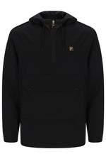 A black pullover hoodie with a half-zip neckline, drawstrings, and a small gold Fila logo on the left chest, shown against a plain white background.