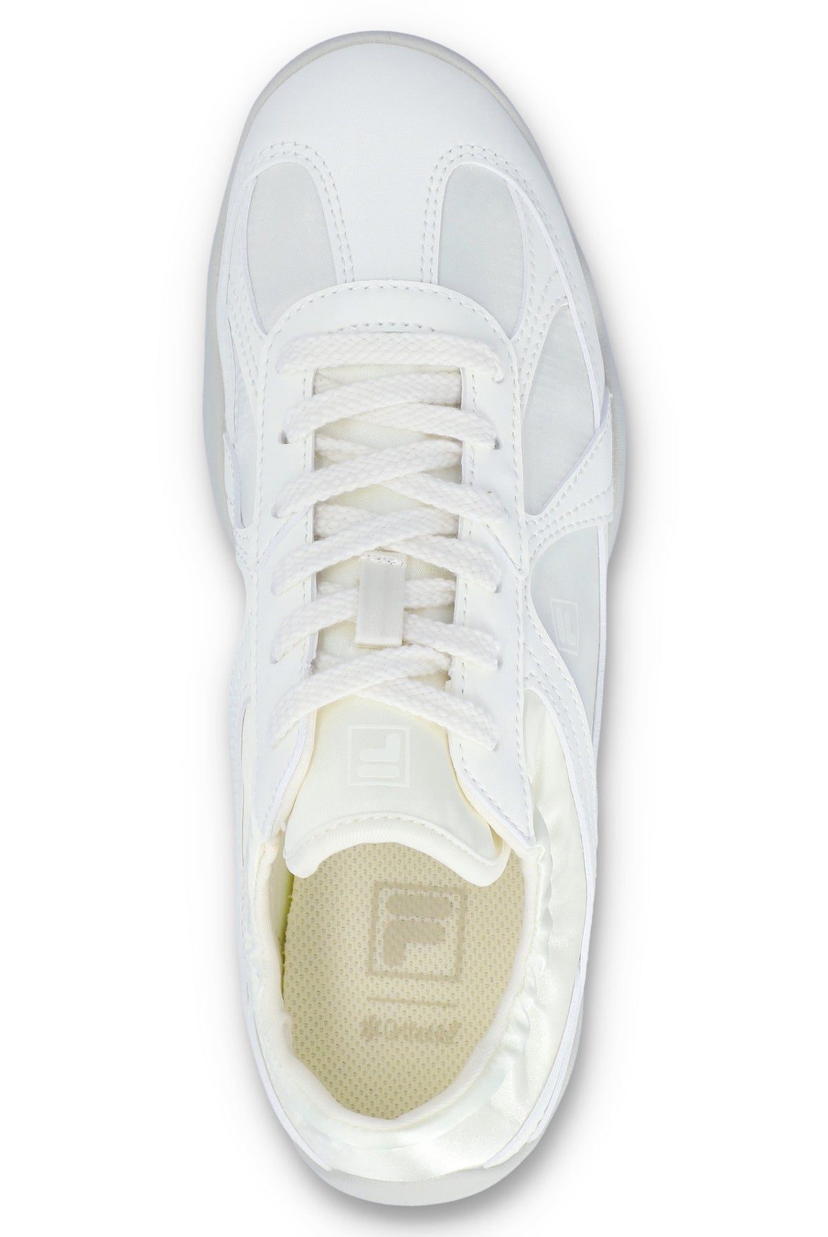 White Fila shoe on a white background.
