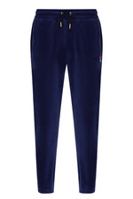 Displays the Navy 'Fila' branded Eddie 2 Velour Track Pant