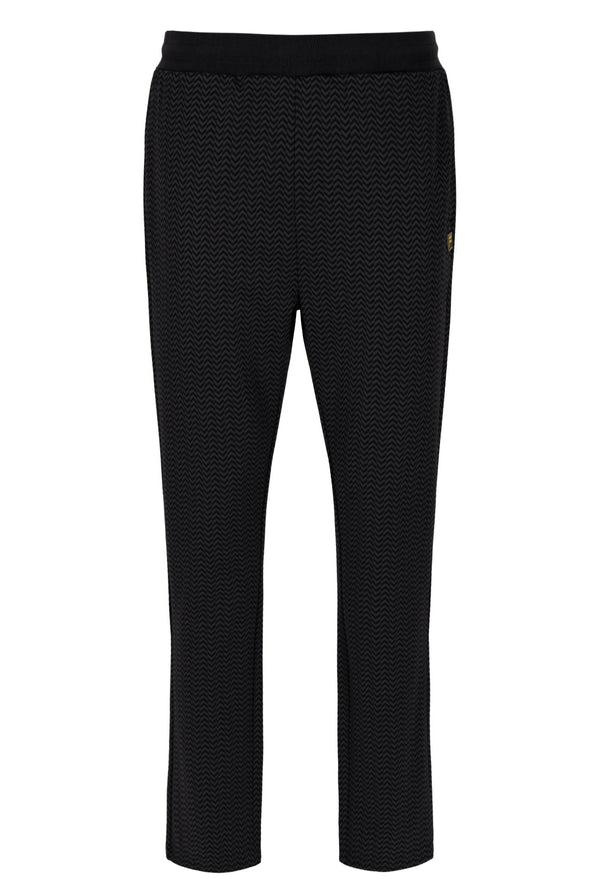 Black textured pants on a white background