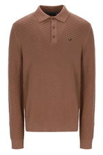 Displays the Raw Umber 'FILA' branded Elia Brick Knit Long Sleeve Polo