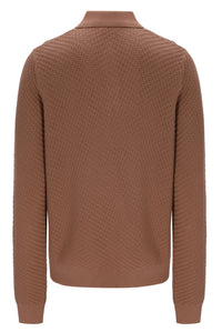 Displays the Raw Umber 'FILA' branded Elia Brick Knit Long Sleeve Polo