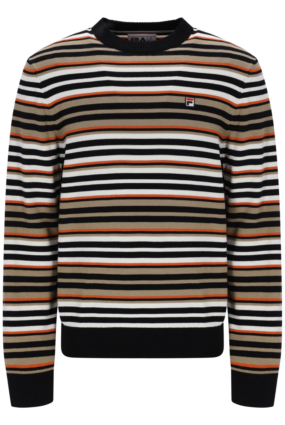 Displays the striped 'FILA' branded Elias Knitted Stripe Crew