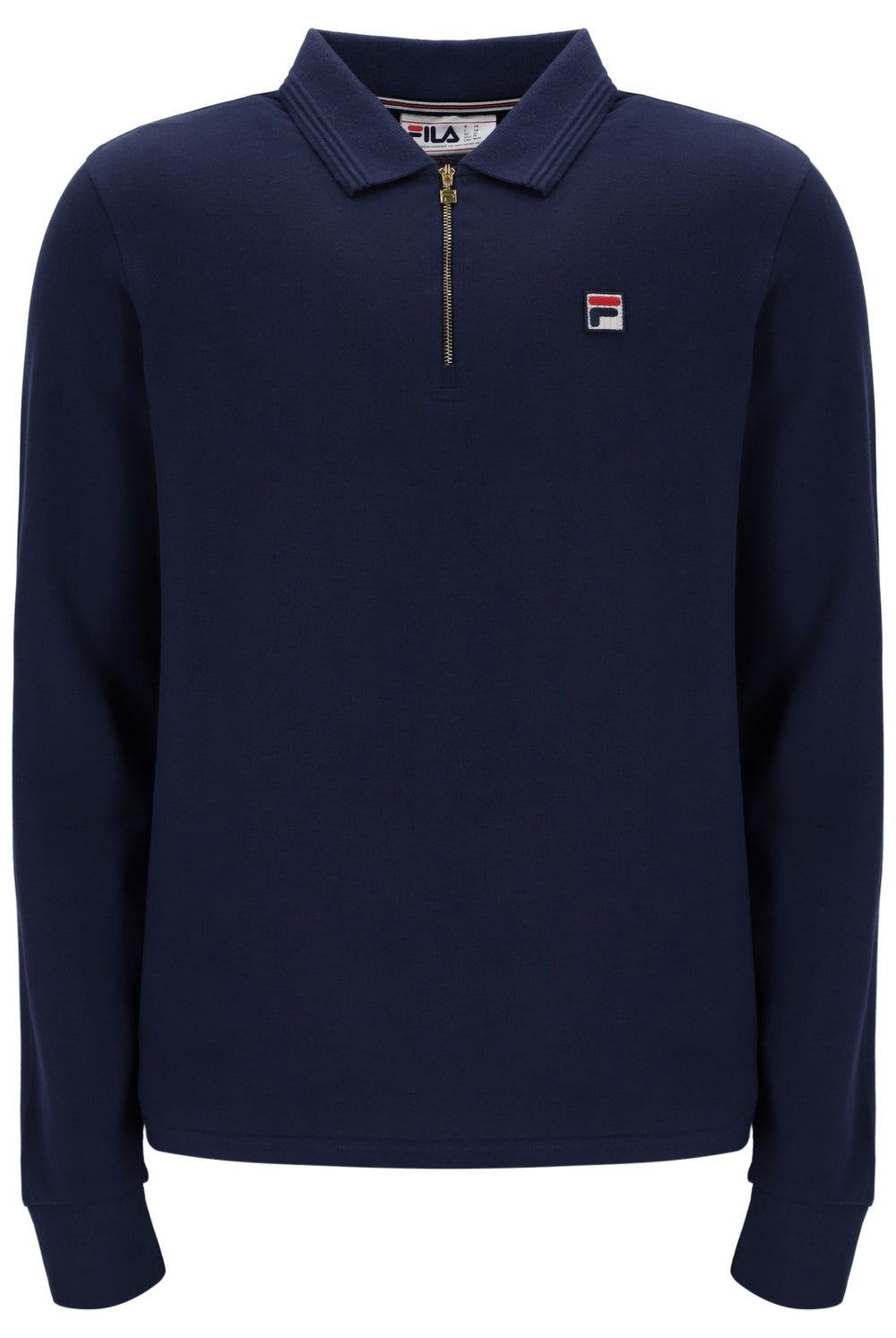 Navy blue long-sleeve shirt with a small FILA logo on a white background