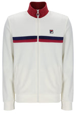 White jacket with red and blue accents and Fila logo on a white background