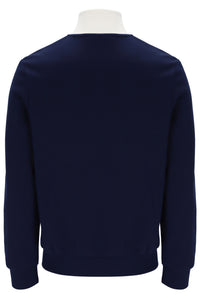 Navy blue sweater on a mannequin with a white background