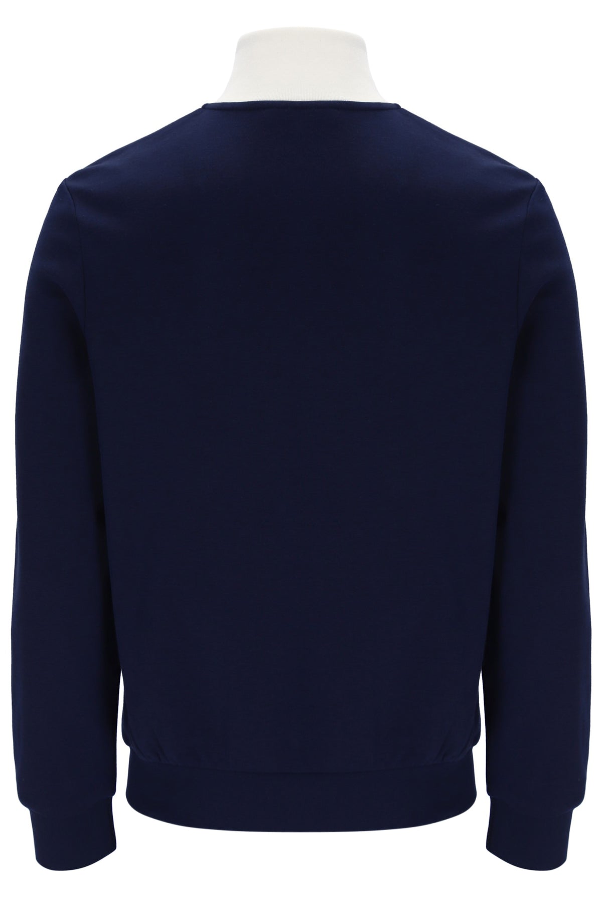 Navy blue sweater on a mannequin with a white background