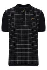 Displays the Black 'FILA' branded Enzo Knitted Check Zip Polo