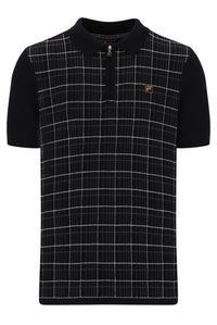 Displays the Black 'FILA' branded Enzo Knitted Check Zip Polo