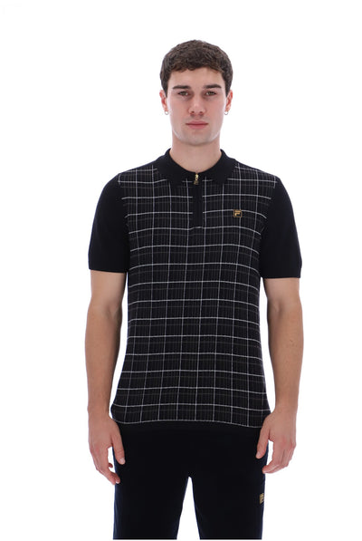 Black Enzo Knitted Check Zip Polo