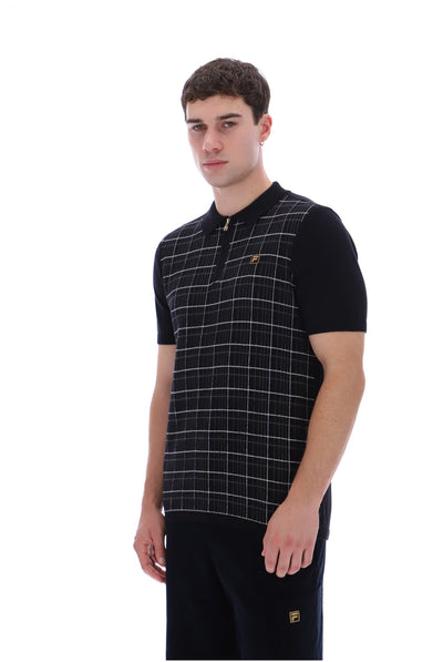 Black Enzo Knitted Check Zip Polo