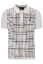 Displays the White 'FILA' branded Down Enzo Knitted Check Zip Polo
