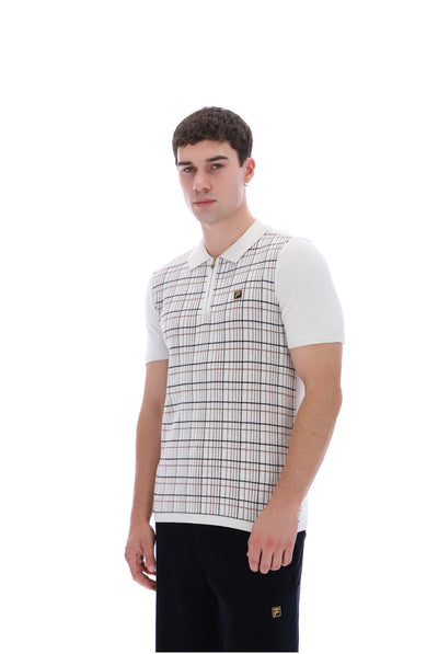 White Down Enzo Knitted Check Zip Polo