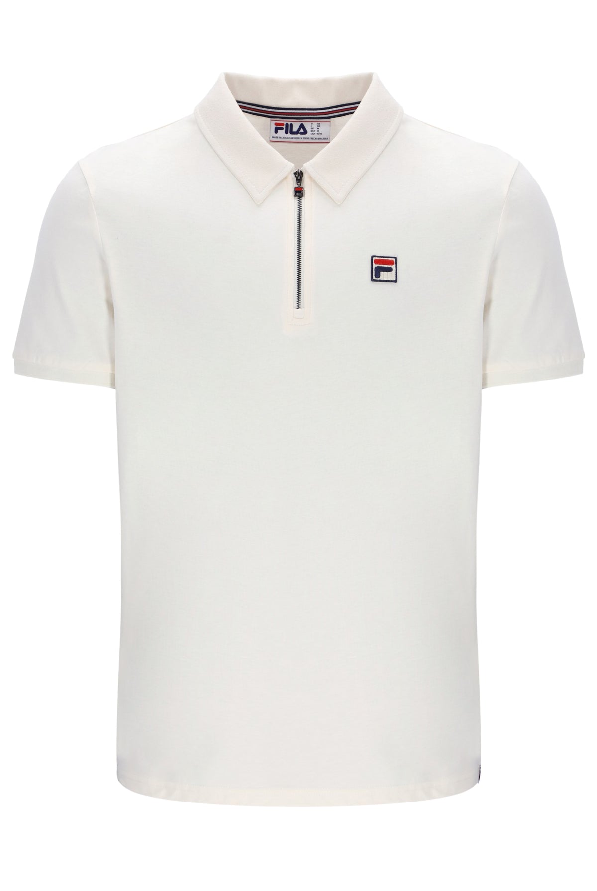 Displays the Gardenia 'FILA' branded Ettore Zip Polo