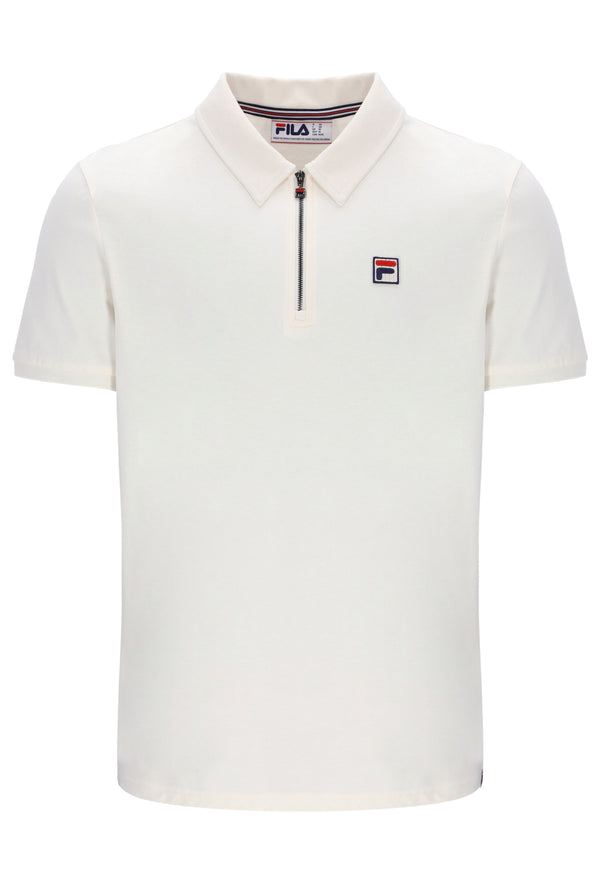 Displays the Gardenia 'FILA' branded Ettore Zip Polo