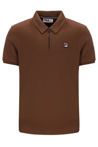 Brown polo shirt with Fila logo on a white background
