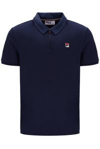 Displays the Navy 'Fila' branded Ettore Zip Polo