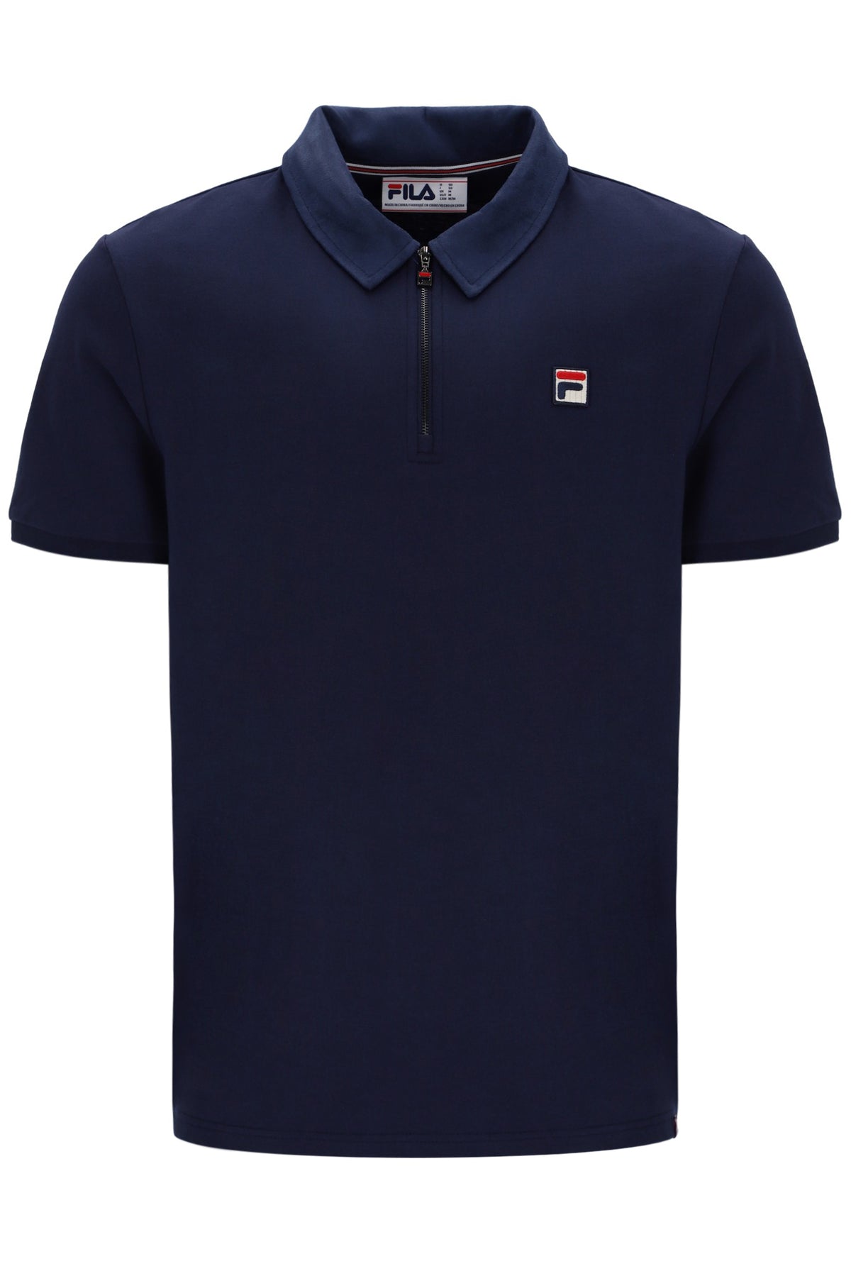 Displays the Navy 'Fila' branded Ettore Zip Polo