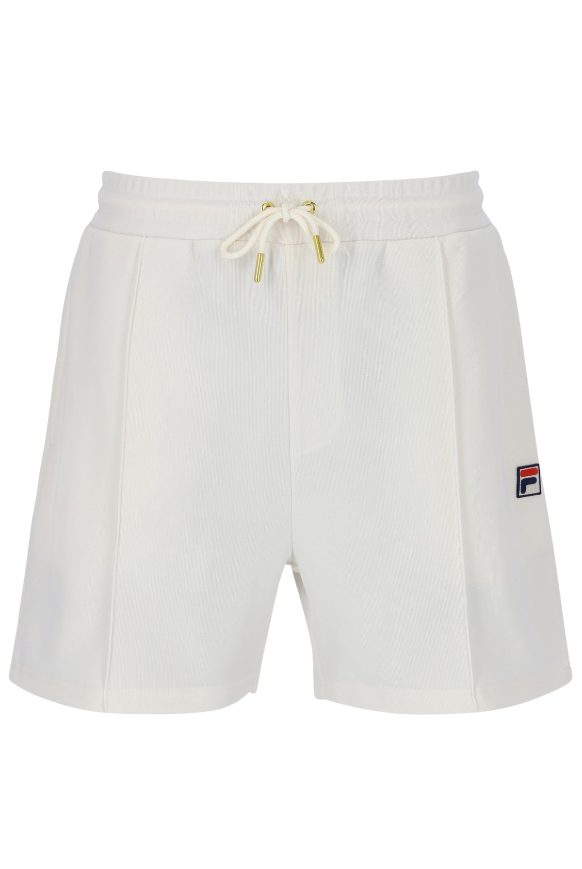 Displays the Gardenia 'FILA' branded Eusebio Pin-Tuck Shorts