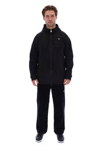 Displays a model wearing the Black 'FILA' branded Fabroni Hooded Parka