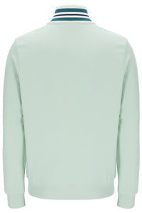 Light green track jacket with a striped collar on a white background