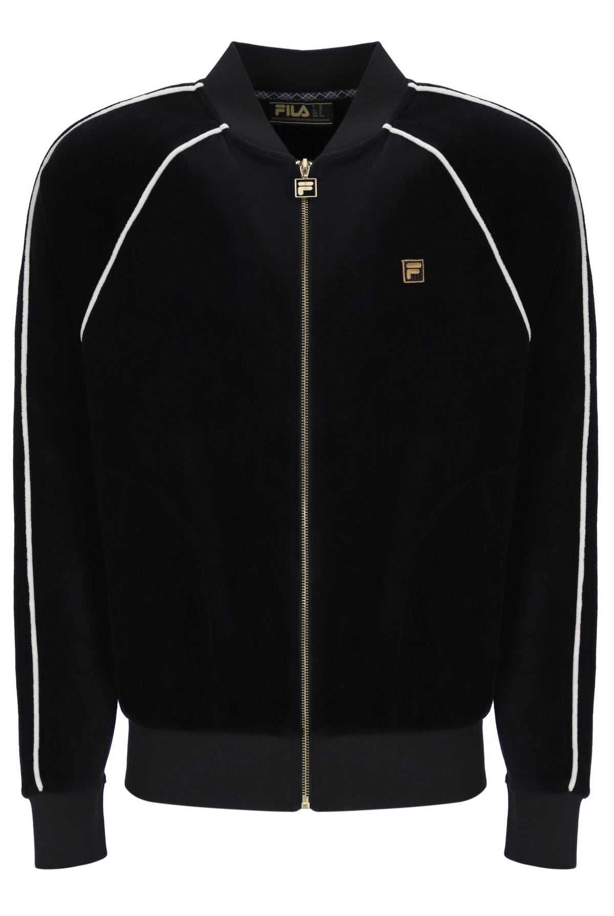 Displays the Black 'FILA' Fella Velour Jacket