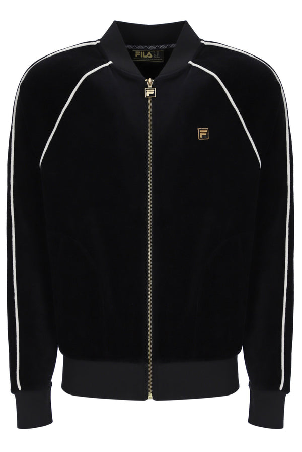 Displays the Black 'FILA' Fella Velour Jacket
