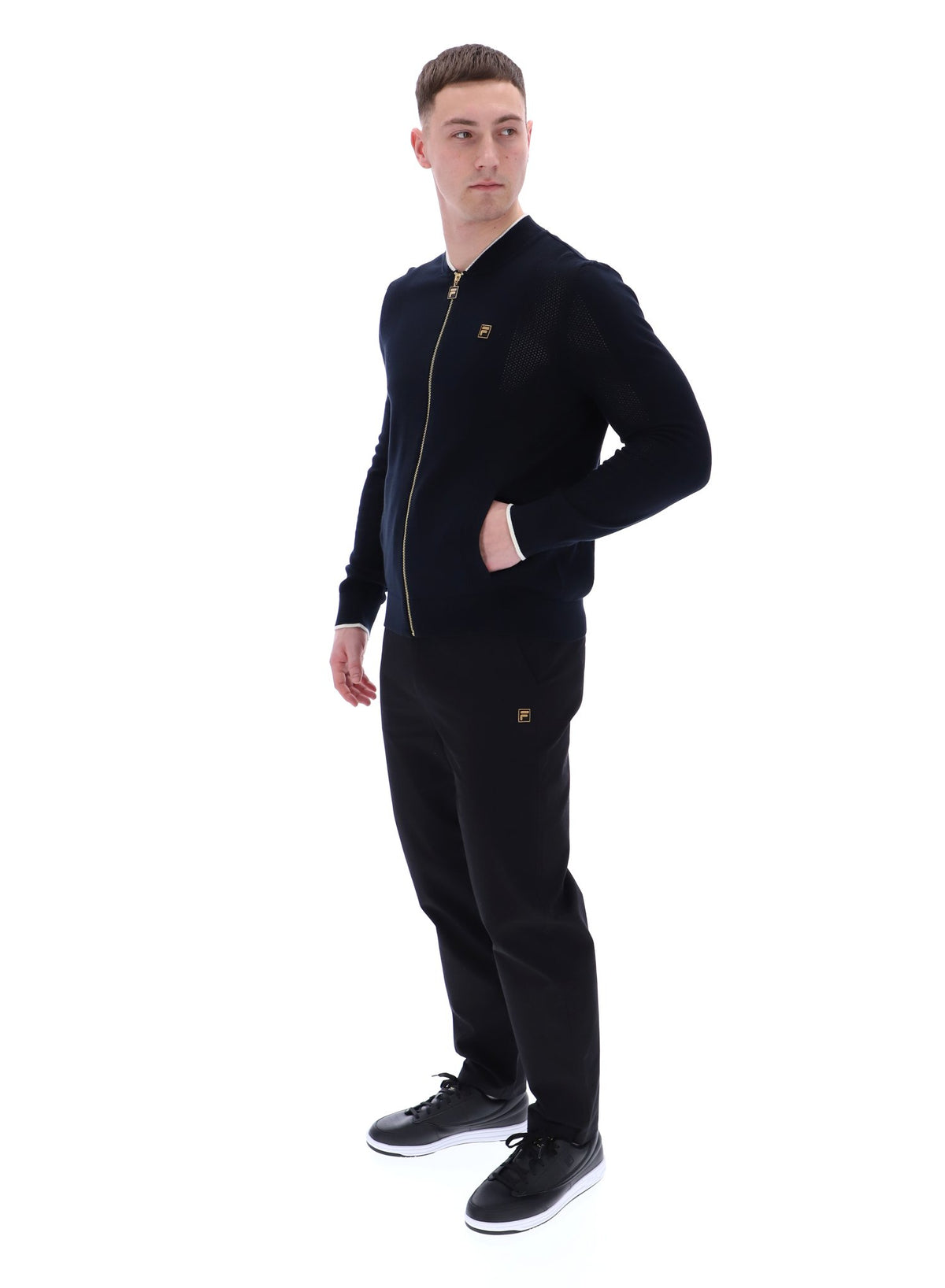 Black Ferguson Open Knit Pointelle Panel Track Top