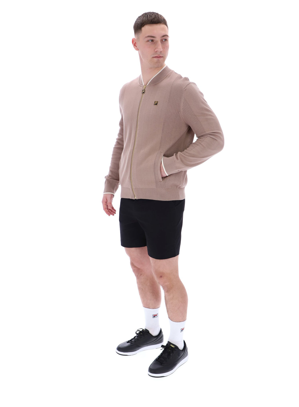 Mocha Meringue Ferguson Open Knit Pointelle Panel Track Top