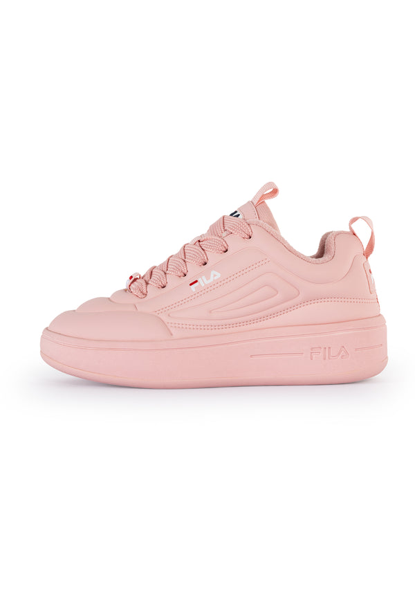 A pair of pink FILA Superbubble Trainer sneakers with lace-up closure.