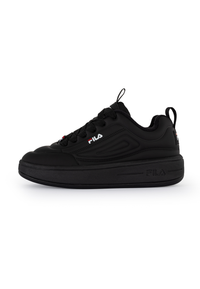 A pair of black FILA Superbubble Trainers with a chunky sole and FILA logo branding.