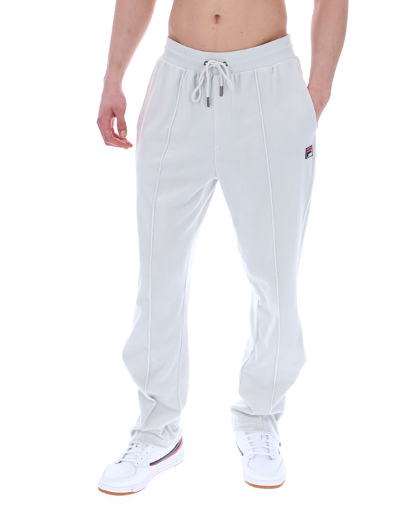 Light Grey jogger pants with a small logo on a white background