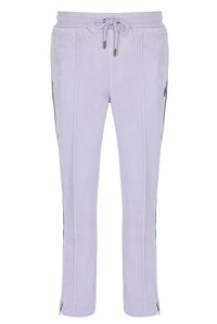 Displays the Misty Lilac 'FILA' branded Fio Velour Straight-Leg Jogger