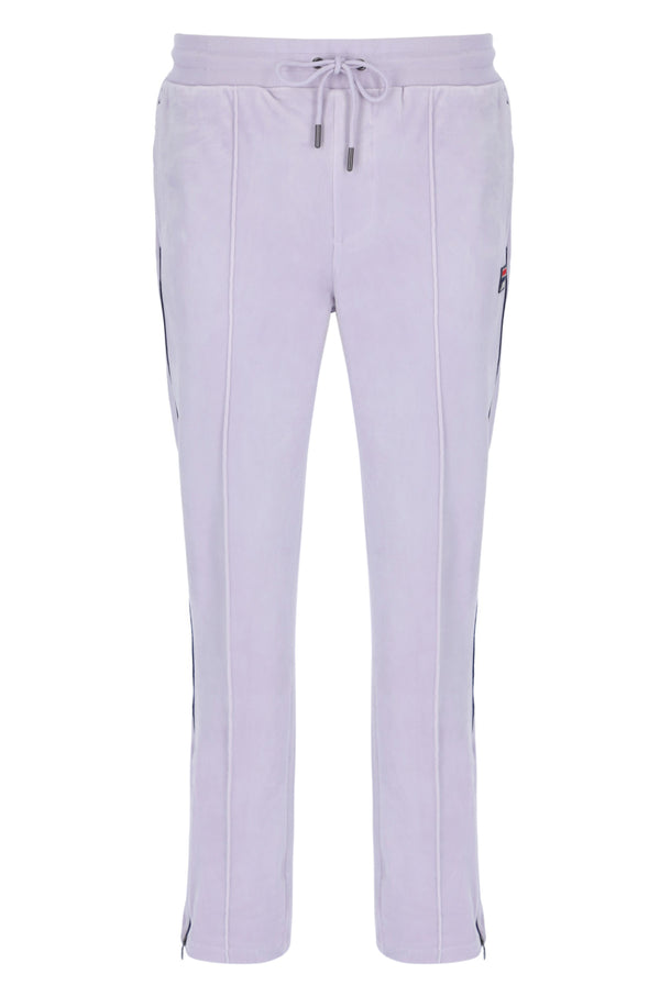Displays the Misty Lilac 'FILA' branded Fio Velour Straight-Leg Jogger