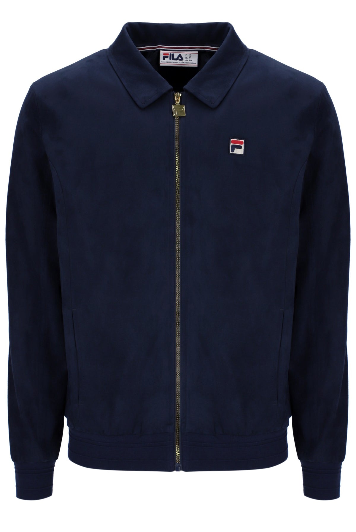 Navy blue jacket with Fila logo on a white background