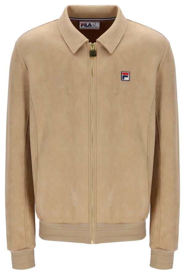 Beige tracksuit Jacket with a small FILA logo on the chest, on a white background