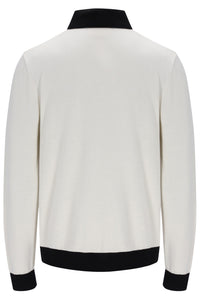 Displays the Gardenia & Black 'FILA' branded Francis Knitted Long Sleeve Polo
