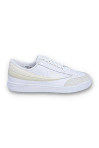 A pair of white FILA FX-2 trainers with cream and grey accents.