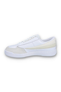 A pair of white FILA FX-2 trainers with cream and grey accents.