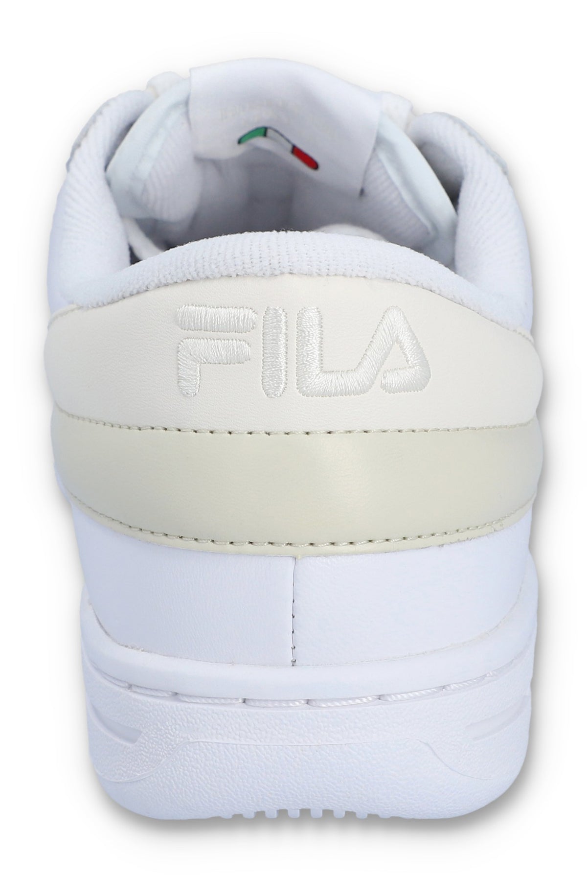 A pair of white FILA FX-2 trainers with cream and grey accents.