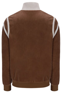 Brown jacket with white stripes on sleeves on a white background