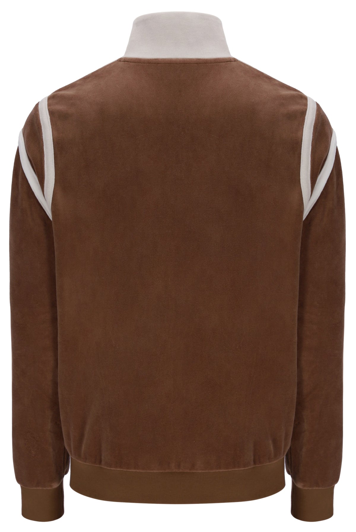Brown jacket with white stripes on sleeves on a white background